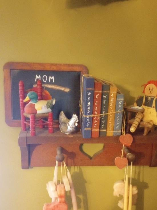 Other - Wood Wall Shelf with Decorative Books & Duck Figurine - Green/Brown